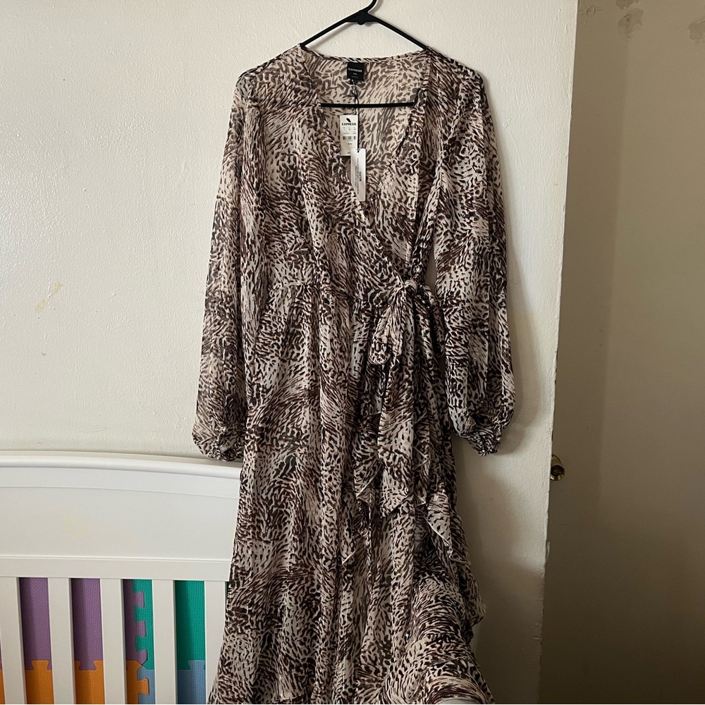 Express Animal Print Long Sleeve Dress